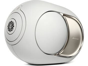 Povezana zvočnika Devialet Phantom Ultimate 108 dB, ovalna bela ovojnica, kovinski vložek, pogled z desne strani