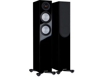 Підлогові акустичні системи Monitor Audio Silver 200 7G у чорному лакованому виконанні, вигляд спереду, твітер і два середньо-низькочастотних динаміки