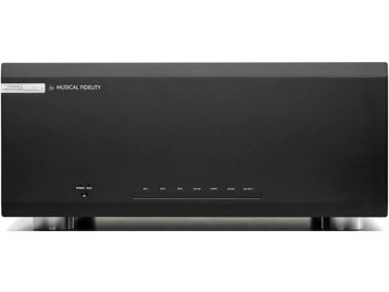 M6x 250.11 Multichannel Power Amplifier in black, front view, rectangular casing, smooth surface, cylindrical feet, indicators, and inscriptions.