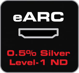HDMI-Kabel Audioquest Forest 48Gbps 5m, versilberter HDMI-Stecker, weiße Schrift auf schwarzem Grund "eARC 0,5% Silver Level-1 ND"