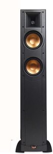 Kolumna głośnikowa Klipsch RF-52 w kolorze czarnym, widok z przodu, dwa okrągłe, złote głośniki, tweeter na górze, woofer na dole, zdejmowana czarna maskownica