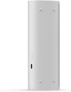 Sonos Roam Lunar White Bluetooth speaker, cylindrical, white, perforated grill, buttons on top, USB-C port on the side