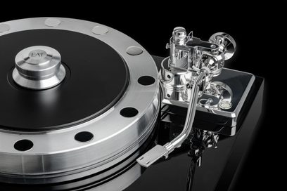 Braço para toca-discos F-Note VT 12’’ em alumínio em forma de S com acabamento cromado, prato circular preto e prateado