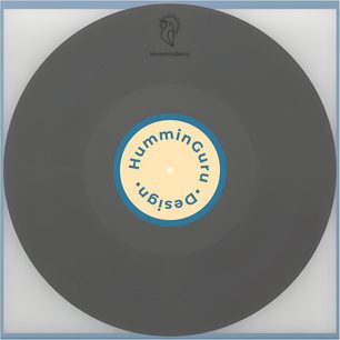 Transluzente weiße HumminGuru Vinyl-Innenhülle mit blauem Rand und teilweise sichtbarer schwarzer Schallplatte