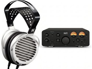 Căști deschise HiFiMAN Shangri-La Jr argintii și negre cu amplificator SPL Phonitor xe negru