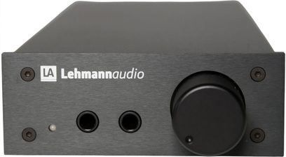 Lehmann Audio Linear D MKII sort hovedtelefon-forforstærker, børstet aluminiumsfront, dobbelt jack-udgange, stort lydstyrkeknap