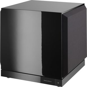 Bowers & Wilkins DB1D sort lakeret subwoofer, kubisk form, front og sideflader synlige