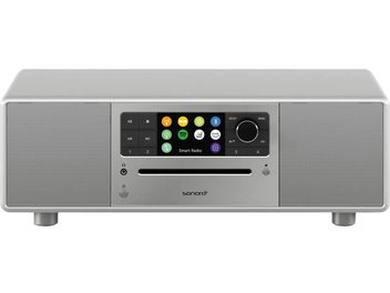 Radio da tavolo Sonoro Prestige argento, rettangolare, display a colori, pulsanti, griglia altoparlante in metallo spazzolato
