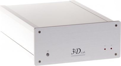 Lettore audio di rete 3D Lab Nano, case rettangolare compatto grigio chiaro, 1 pulsante, 3 LED, vista frontale