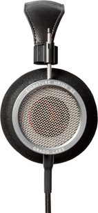 Cască hifi cu fir deschis Grado HP100 SE cu bandă din piele neagră, cupe circulare cu grilaj metalic și cablu negru