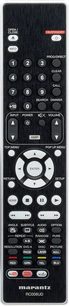 Sort Marantz RC2030UD fjernbetjening med numeriske taster, navigations- og kontroltaster til Blu-ray-afspiller, set forfra