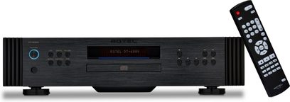 Rotel DT-6000 sort CD-afspiller, frontvisning med display, knapper og fjernbetjening, på hvid baggrund