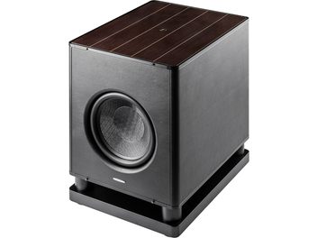 Subwoofer Sonus Faber Gravis VI černý, s lesklým ořechovým vrchem a viditelným předním reproduktorem