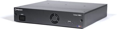 Integreret stereo hi-fi forstærker Connect 2130 Xi, sort rektangulært kabinet, frontpanel med tænd/sluk-knap, cirkulært gitter, indikatorlamper og trefarvet flag