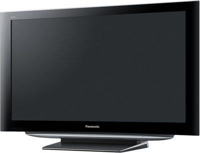 Plochý televizor Panasonic TH-42PZ86 v černé barvě, zepředu, umístěný na podstavci