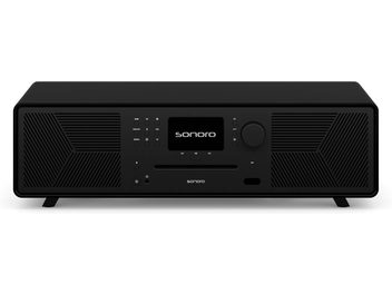 Sonoro Meisterstück (gen 2) mat sort alt-i-en højfidelitetsanlæg, set forfra, sort front med LCD-skærm, knapper og kontrolhjul