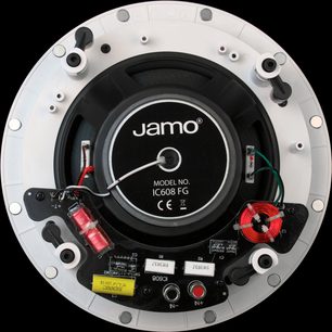 Jamo IC608 FG indbygget højttaler, tæt forfra, synlige højttalere og elektroniske komponenter