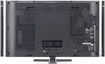 Bagudsigtsbillede af en Sony KDL-40X4500 TV, der viser audio/video-stikkene og ventilationsgitteret