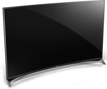 Televisore Panasonic TX-55CR850 ad alta definizione con schermo piatto curvo nero, visto frontalmente in leggera prospettiva