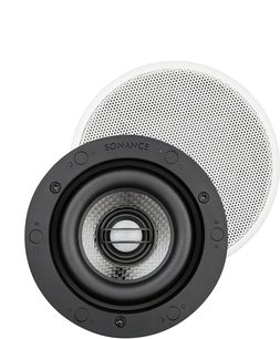 Sonance VP38R indbygningshøjttaler til loft, cirkulær, sort og hvid perforeret front, centerhøjttaler