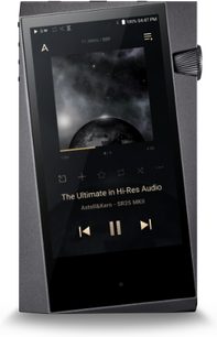 Audiofilní přehrávač Astell&Kern SR25 MKII, pohled zepředu na displej zobrazující obal alba a ovládací prvky přehrávání