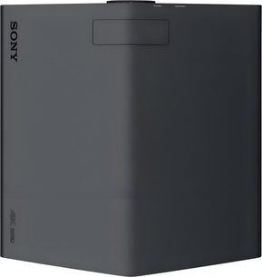 Sony VPL-XW5000ES svart videoprojektor, forfra, kubisk form, matt svart farge, hvitt Sony-logo