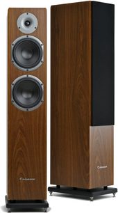 Enceinte colonne Cabasse Jersey MT32 noyer, 2 haut-parleurs ronds, tweeter, façade bois, socle noir