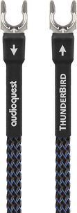 ThunderBird GroundGoody Phonokabel 3 m, Vorderansicht, silberfarbene Metallstecker, schwarz-blaues Geflecht, weiße Beschriftungen