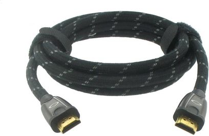 HDMI-kabel Connect Research HDMI Original OCR10050 sort flettet, forgyldte HDMI-stik, forfra, oprullet