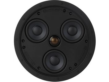 Enceinte encastrable Monitor Audio CSS230 noire, vue de face, 3 haut-parleurs circulaires concentriques, grille de protection