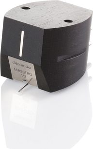 ClearAudio Maestro V2 sort pladespiller i træ, set fra højre forkvarter, med mærkat på siden