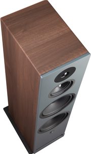 Diffusore da pavimento Davis Acoustics Krypton 10 Classik (noce), vista dall'alto, pannello laterale in legno, frontale grigio, 3 altoparlanti circolari