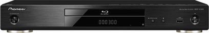 Pioneer BDP-X300 sort Blu-ray-afspiller, frontvisning, digitalt display "000300", USB- og HDMI-porte, kontrolknapper