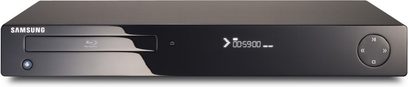 Samsung BD-P1500 sort 4K Blu-ray-afspiller set forfra, med kontrolknapper og indikatorlys på forsiden, Samsung-logo