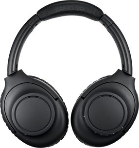 Bezdrátová sluchátka Audio Technica ATH-S300BT černá, pohled zepředu, polstrovaný náhlavní oblouk, kulaté náušníky, skládací design