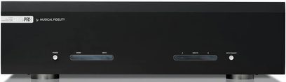 Højttalerforstærker med høj lydkvalitet Musical Fidelity M6s PRX sort med rektangulær front, knapper og lysindikatorer