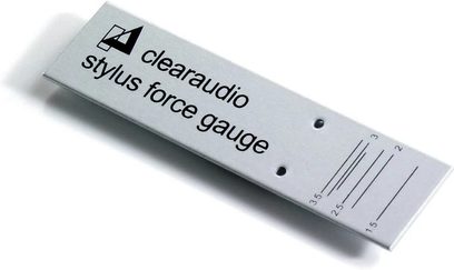 Clearaudio Stylus Force Gauge-justeringsskabelon, rektangulært gråt stykke med graderet skala fra 0 til 3,5 g