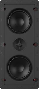Zapuštěný reproduktor Klipsch DS-250W-LCR Sky Hook v černé barvě, pohled zepředu, dva kruhové reproduktory, ochranná mřížka