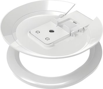 Hvidt Flexson-højttalerstativ, rundt bordstativ til Sonos Era 100, set ovenfra i let vinkel