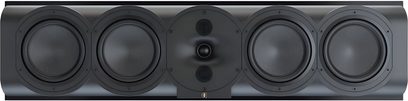 Cassa centrale Perlisten R7c nero laccato, quattro woofer, modulo centrale triplo, mobile con fianchi arrotondati