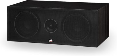 PSB Alpha C10 frêne noir, enceinte centrale rectangulaire noire avec 3 haut-parleurs circulaires sur la face avant