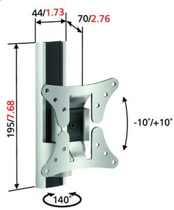 Væg-TV-beslag Vogel's VFW 226 i lys grå metal, set fra siden med dimensioner og vippevinkler