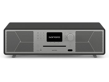 Système haute-fidélité Sonoro Meisterstück (gen 2) graphite mat - argent, vue de face, façade graphite mat, grilles latérales argentées