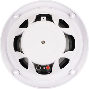 Witte inbouw-plafondluidspreker ArtSound MDC64.2, achteraanzicht met aansluitklemmen