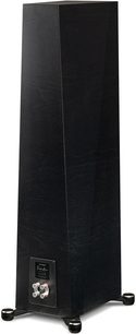 Diffusore da pavimento Paradigm Founder 100F in legno nero, vista frontale, forma rettangolare verticale, legno nero, altoparlante rotondo argentato in basso