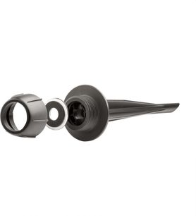Pied d'enceinte Garden Oasis Pieu con corpo nero, composto da 4 elementi allineati: cappuccio, rondella, base filettata, asta affusolata