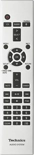 Fjernbetjening Technics SC-C70MK2EGK sort, set forfra, sorte og grå knapper, sort tekst, Technics-logo nederst