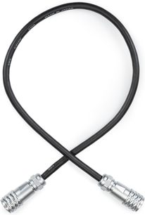 Black Ferrum Audio Power Link cable with two silver-colored cylindrical metal connectors on a white background
