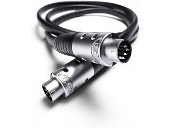 Cablu audio analogic Naim Audio HI-Line DIN5 1,25m, negru, conectori cromați, buclă strânsă, fundal alb