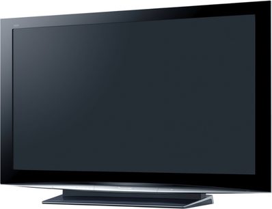 Panasonic TH-58PZ800 sort fladskærms-TV, sort, set forfra, slukket, på stander